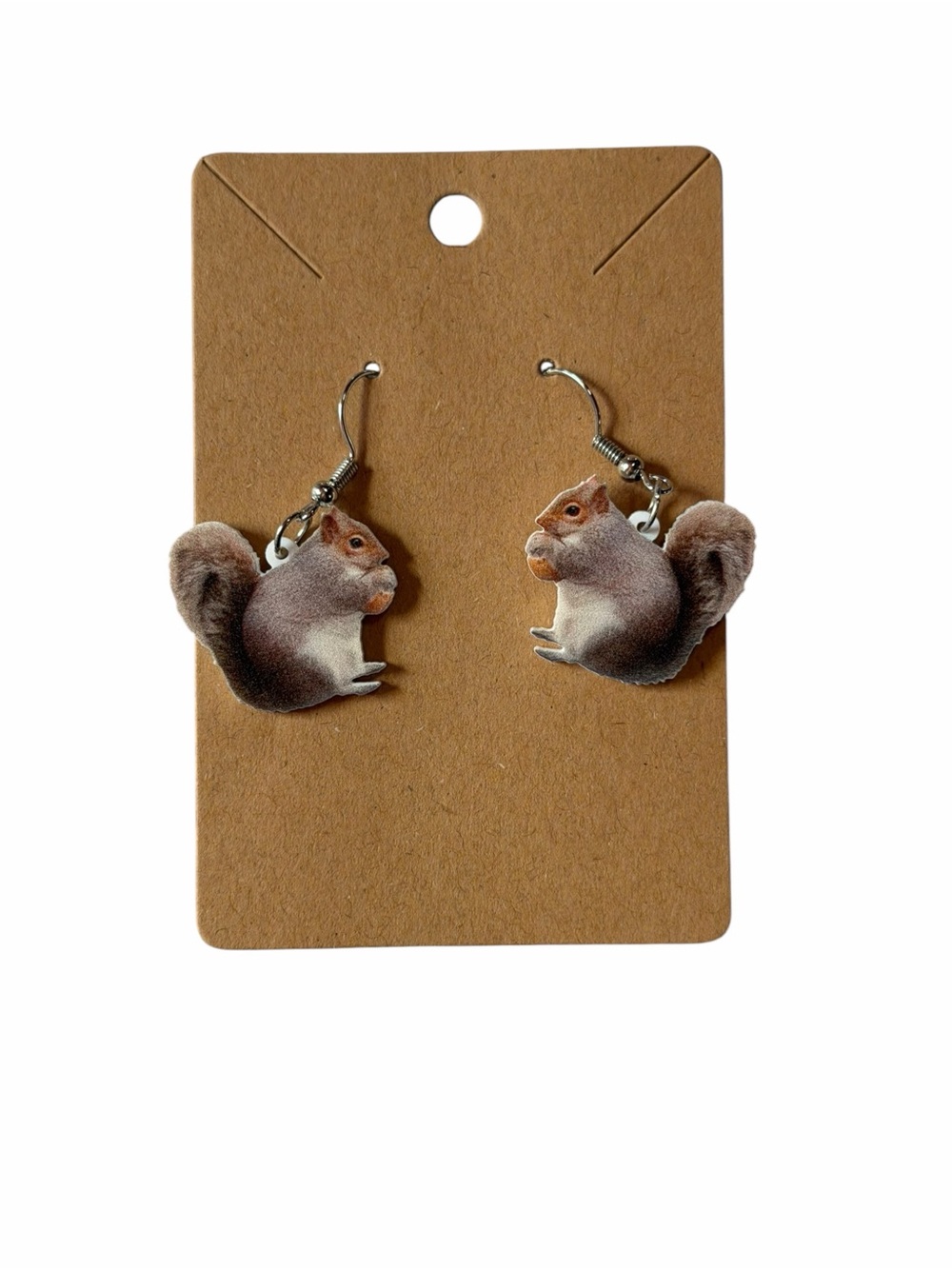 Cute Squirrel Drop Earrings - Brown and White